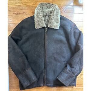 Barneys New York Men Sheepskin jacket Shearling Coat brown sz s zip lightweight
